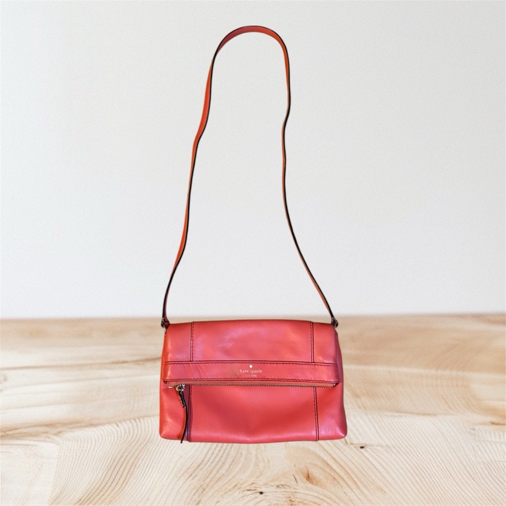 🌺KATE SPADE Red Mariana Mansfield Pebbled Leather Foldover Crossbody Bag